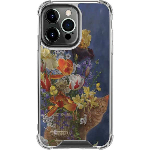 Tabby Cat with Flowers by Nene Thomas iPhone 16 Pro Clear Case